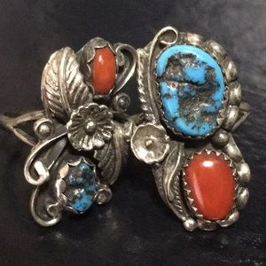 Turquoise and Coral Native American Ring 40